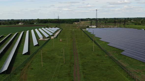 Dolly Zoom on the Footage of a Big Solar Power Station, Aerial Shot, 