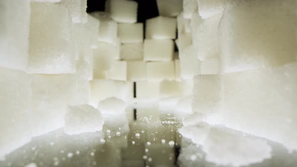 White food sugar for the preparation of sweet dishes on a black background.