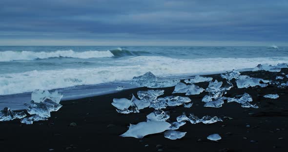 Icebergs Beach at Jokulsarlon Glacier Lagoon in Iceland