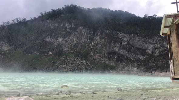 Timelapse White crater view with foggy weather in bandung, Indonesia