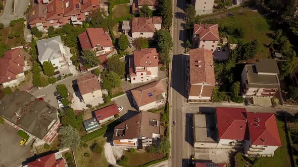 Drone shot of the village Fabriano in the Marches, Italy during summer.