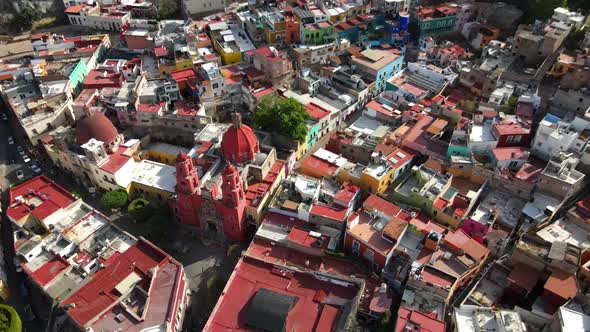 Guanajuato drone shot 4k, church From above, Mexico