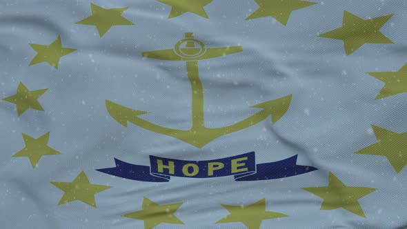 Rhode Island Winter Flag with Snowflakes Background