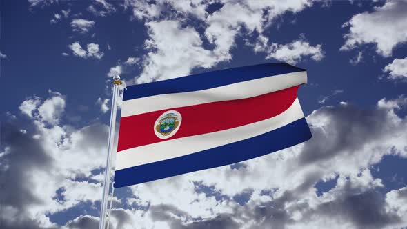 Costa Rica Flag With Sky 4k