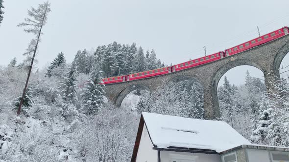 Switzerland Filisur The Landwasser Viaduct is a Singletrack Sixarched Curved Limestone Railway