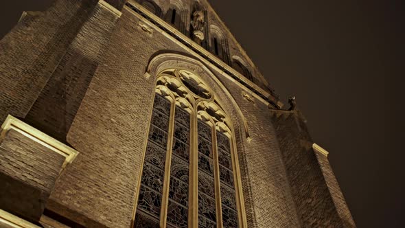 Old Cathedral with Ornamental Window at Night Time