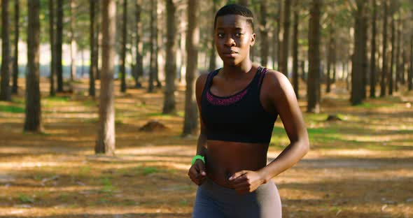 Woman Jogging in The Forest 4k