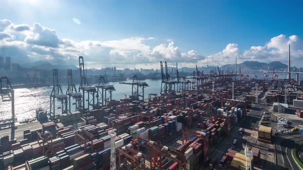 Timelapse of container terminal in hong kong china