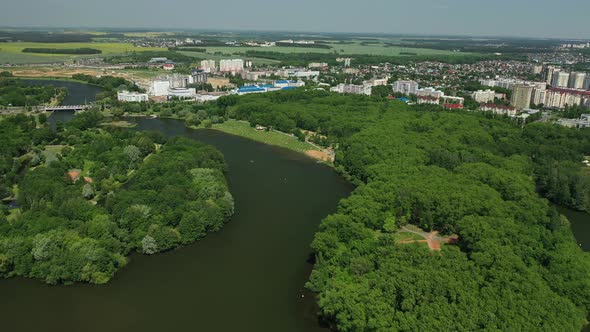 Top View of the Victory Park in Minsk and the Svisloch River