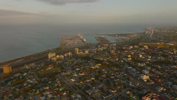 Slide and Pan Shot of Industrial and Logistic Site at Sea Coast