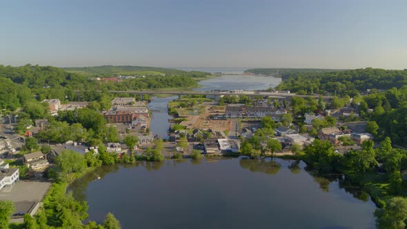 Aerial View of Roslyn Village and Pond on a Sunny Day