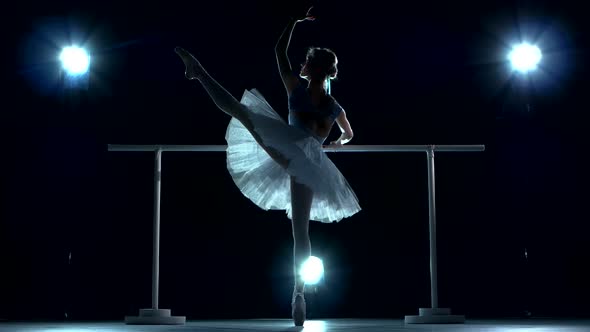Classic Ballet Dancer on Blue Background