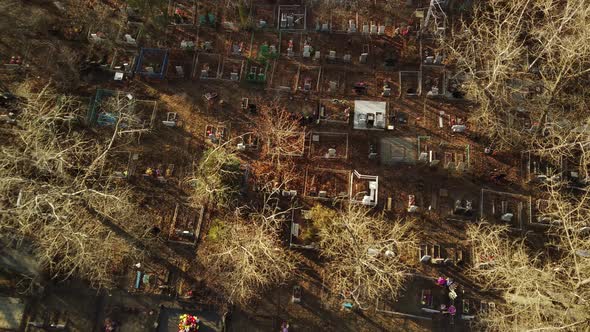 Aerial View of Cemetery in Late Autumn