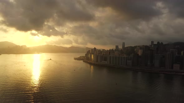Aerial View drone 4k footage Of Modern Skyscrapers In Hong Kong City.