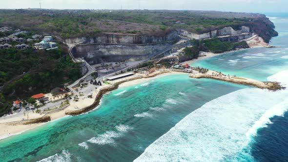 Aerial texture of relaxing sea view beach time by clear lagoon and white sandy background of a dayou