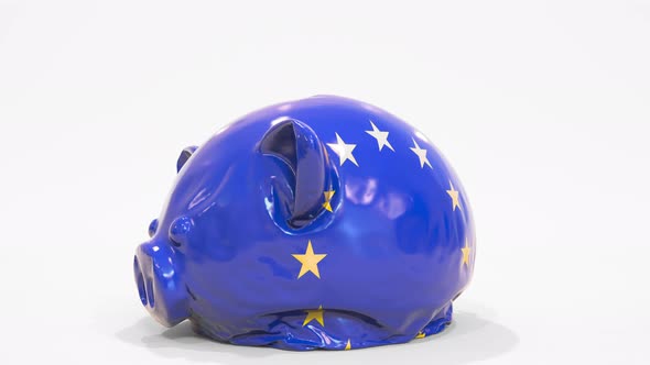 Deflating Inflatable Piggy Bank with Flag of the EU