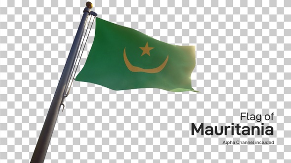 Mauritania Flag on a Flagpole with Alpha-Channel