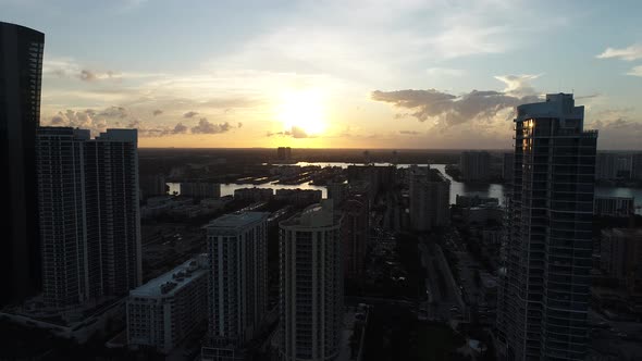 Aerial landscape of coast city of Miami Florida United States