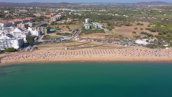 Drone Footage Shooting the Tourist Town of Quareira on the Shores of the Atlantic Ocean Beaches with