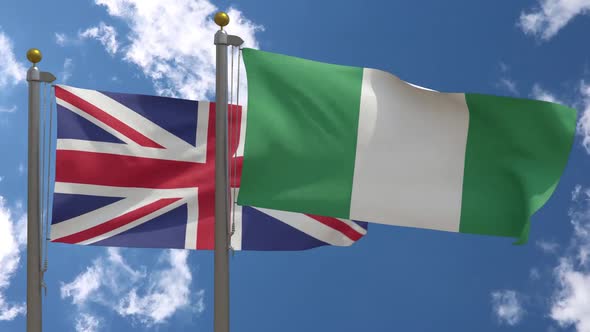 United Kingdom Flag Vs Nigeria Flag On Flagpole