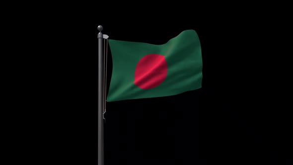 Bangladesh Flag On Flagpole With Alpha Channel