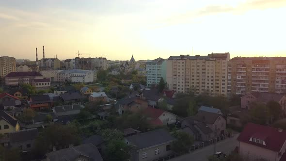 Top aerial view of residendial area in a city.