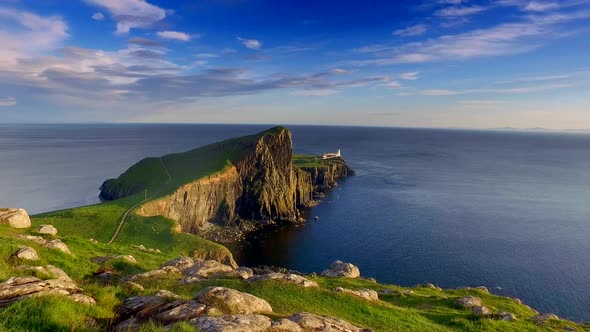 Beautiful sunset at Neist point lighthouse, Scotland, United Kingdom