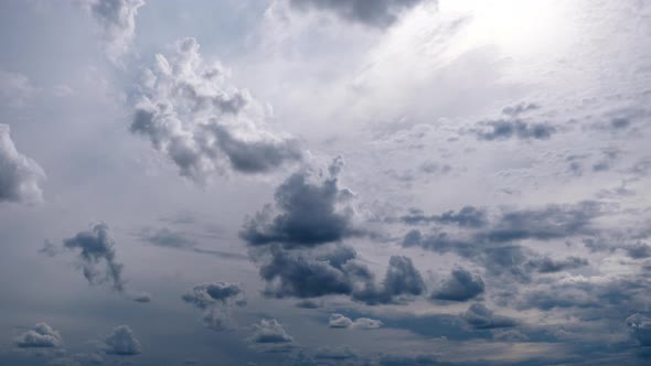 Timelapse of Gray Cumulus Clouds Moves in Blue Dramatic Sky Cirrus Cloud Space