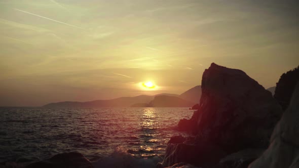 Seascape in the Evening at Sunset. Mountains and the Sea. Montenegro