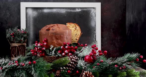 Panettone rotating on a Christmas table