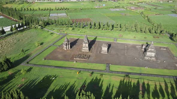 Aerial view of Arjuna temple complex at Dieng Plateau.