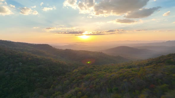 Aerial view Beautiful of morning scenery Golden light sunrise.