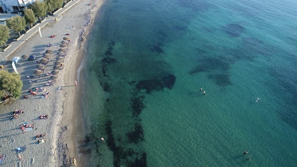 Marina of Parikia on Paros island in the Cyclades in Greece seen from the sky