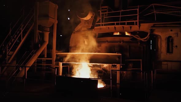 Blast Furnace Interior with Steel Making in Progress. Zoom In.