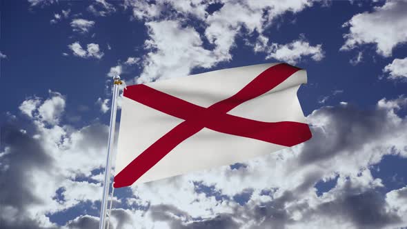 Alabama Flag With Sky 4k