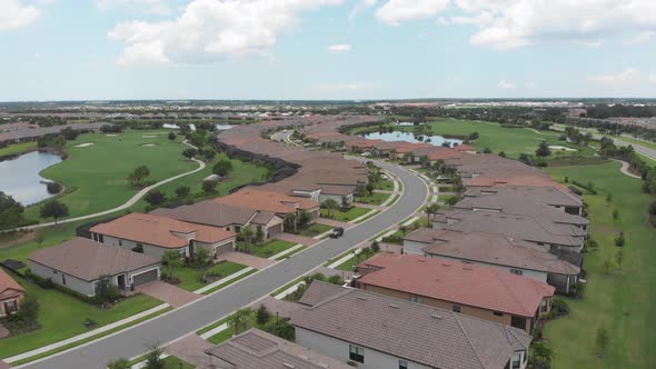 Aerial view of luxury golf and country club community in South Florida near Sarasota, Florida