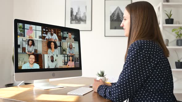 Woman Using Computer App for Video Connection