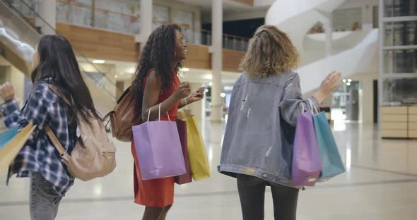 Happy Female Friends Having Successful Day in Shopping Center