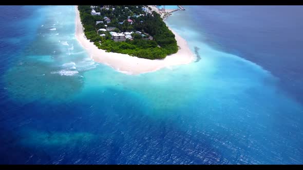 Aerial top view travel of paradise shore beach lifestyle by shallow sea and clean sand background of