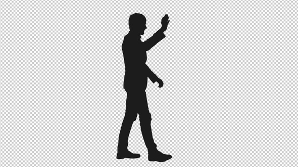 Silhouette Of Walking Young Man Waving Hello alt