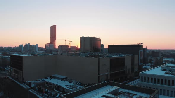 Slowmotion Footage of the Rooftop of Buildings in Wroclaw Poland  Sunset