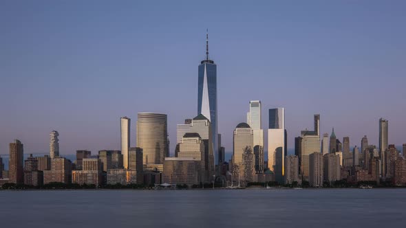 Day to Night Timelapse Sunset Clouds Moving Over Buildings in Lower Manhattan Financial District Hud