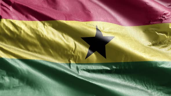 Ghana textile flag waving on the wind. Slow motion. 20 seconds loop.