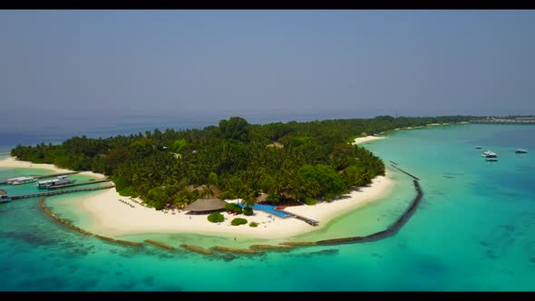 Aerial view landscape of paradise bay beach trip by blue lagoon with white sandy background of a day