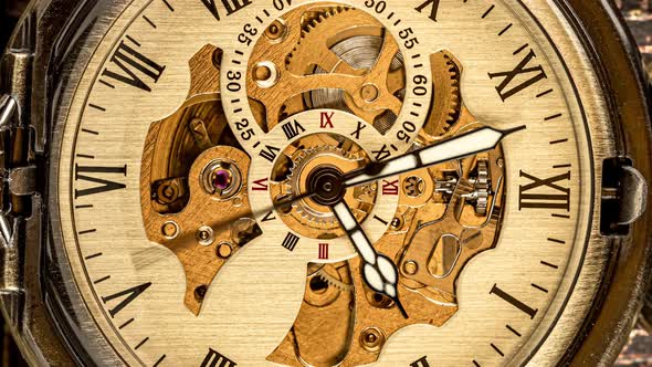 Spiral Clock Track of Time. Antique Clock Dial Close-up. Vintage Pocket Watch.