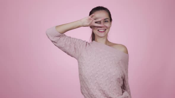 Cheerful Beautiful Young Woman in Casual Clothes Is Dancing a Fiery Dance