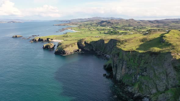 Aerial View of Doagh Beg By the Great Pollet Sea Arch Fanad Peninsula County Donegal Ireland