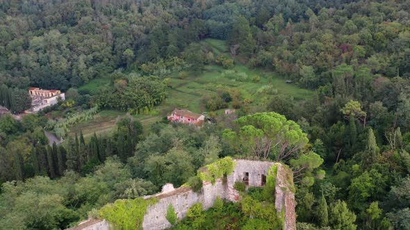 Aerial View an Abandoned Castle Castello Di Ripafratta in Tuscany Italy