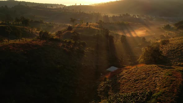 4K Aerial view of Mountains landscape with morning fog.