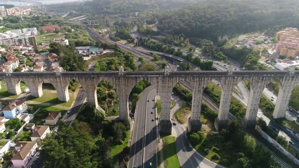 Aqueduct das Águas Livres Aerial View. Lisbon, Portugal